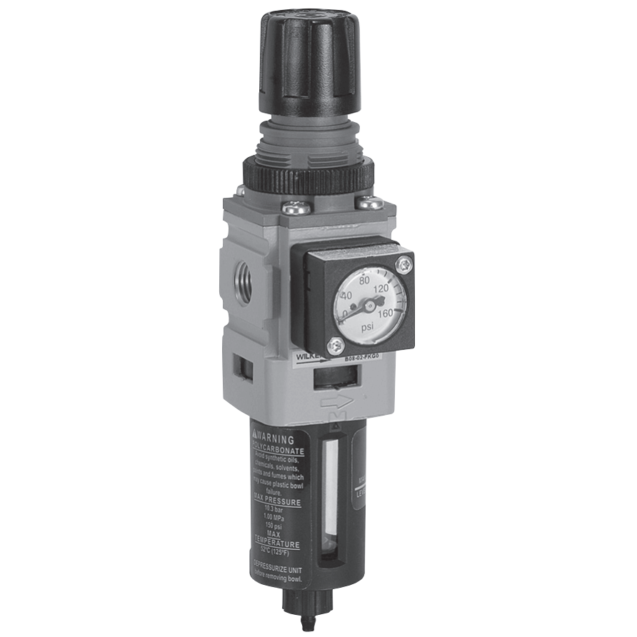 Wilkerson B08 Series Modular Filter/Regulator, Port Sizes 1/4; Flows to 73 SCFM